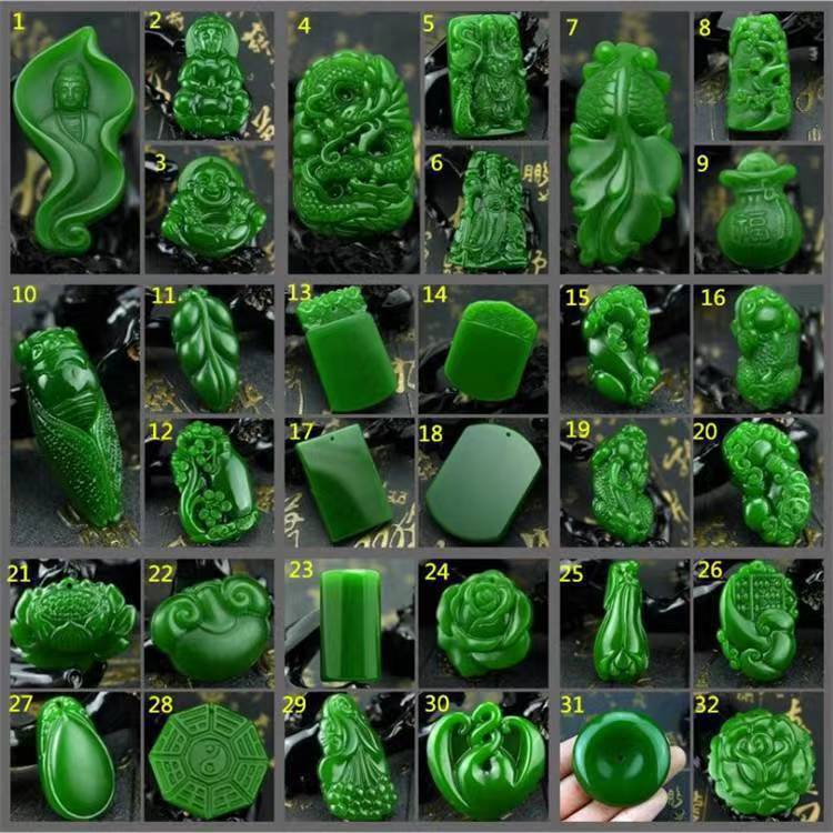 外蒙料菠菜绿碧玉吊坠玉石挂件