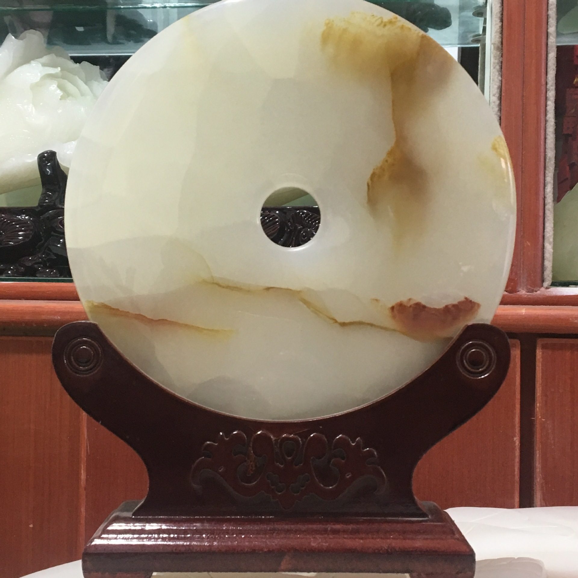 阿富汗玉平安扣红冰花白玉和氏璧家居玉石摆件礼品