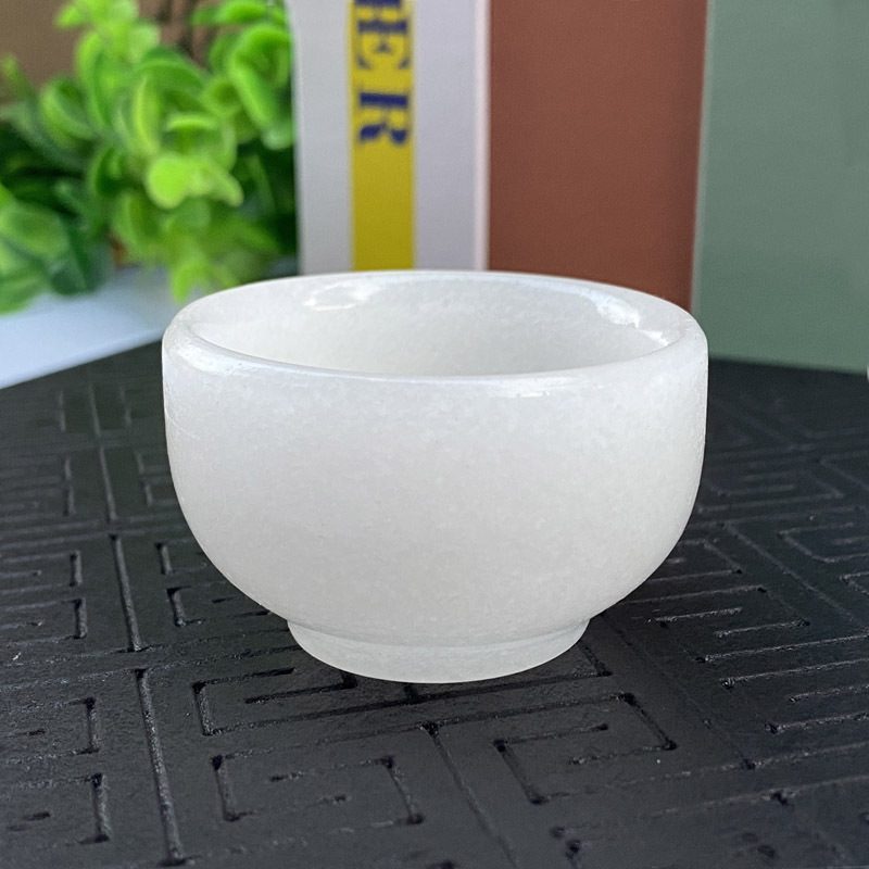 汉白玉杯子 功夫茶具 小酒杯 茶碗 玉石摆件