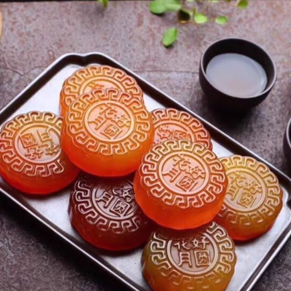 玉石月饼摆件 中秋礼盒套装 玛瑙米黄玉髓 中秋节礼品