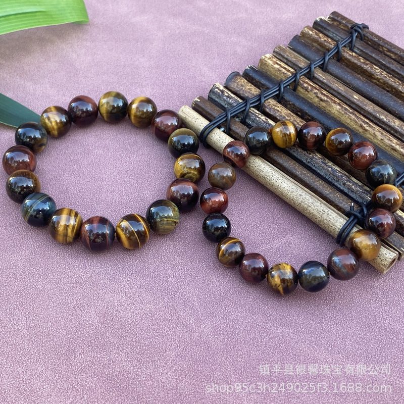 多彩虎眼石手链 圆珠彩色虎睛石手串