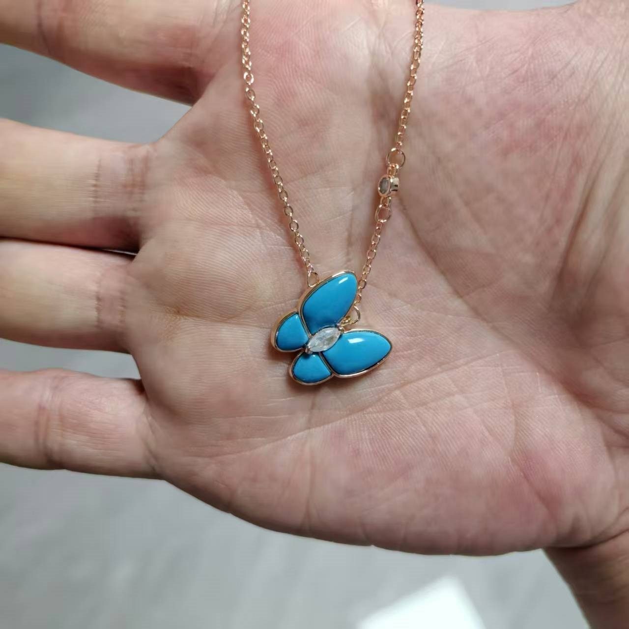 天然绿松石蝴蝶项链 吊坠锁骨链