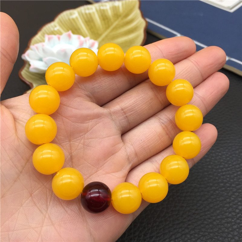 血泊蜜蜡树脂手串 圆珠单圈手链 秋冬季饰品