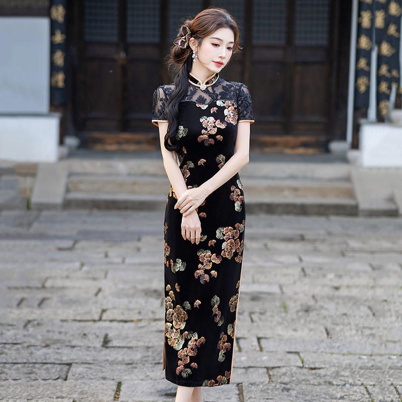 刺绣新中式改良长款旗袍女礼服