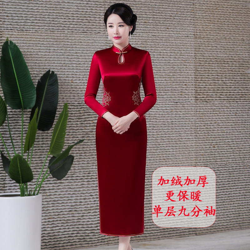 复古刺绣醋酸旗袍连衣裙，长款及短款