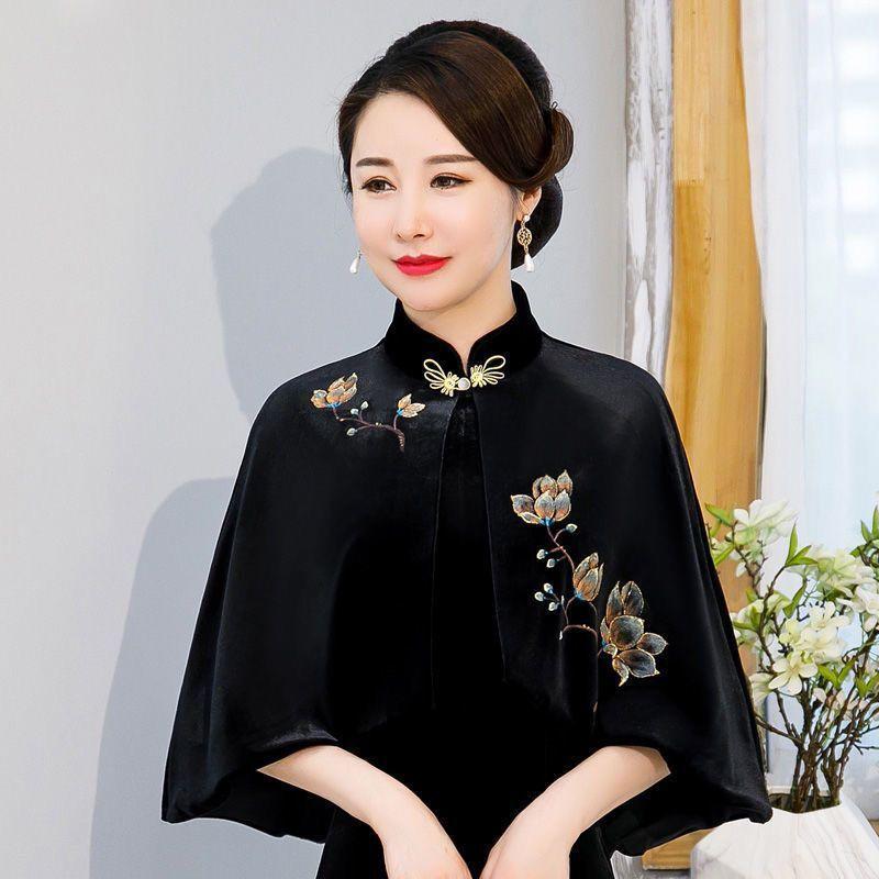 女士金丝绒刺绣旗袍披肩短外套