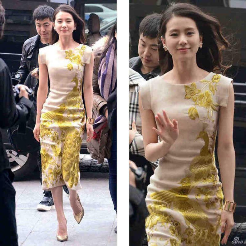 复古孔雀刺绣旗袍新娘敬酒服结婚礼服连衣裙 F031