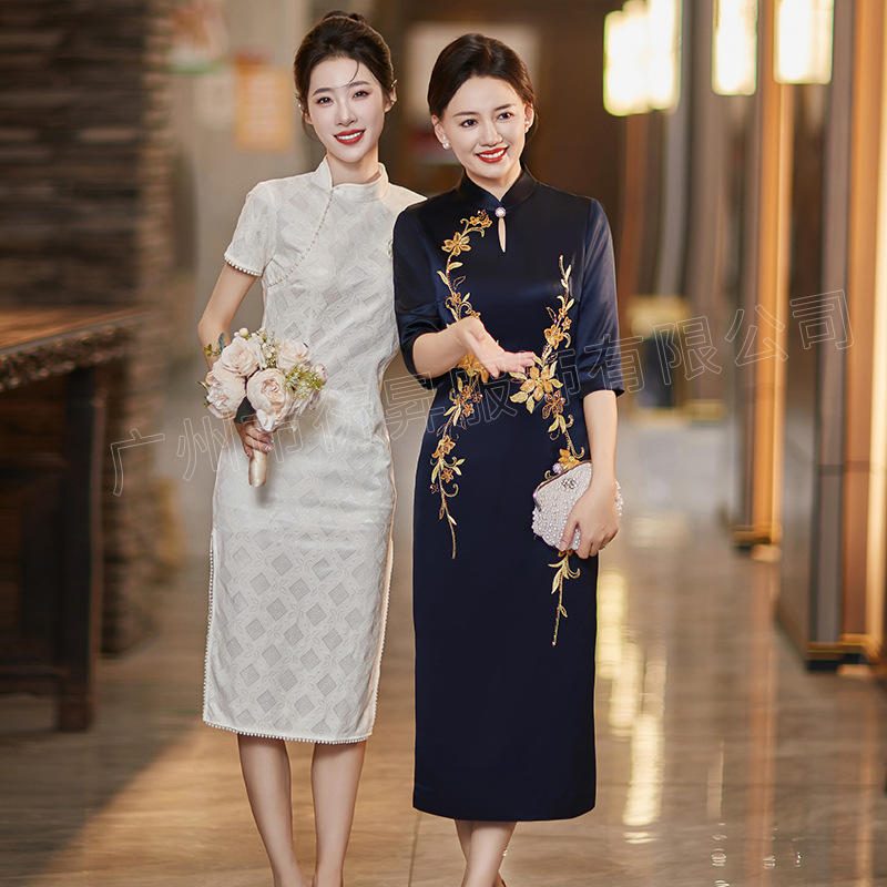 喜婆婆婚宴刺绣改良旗袍连衣裙