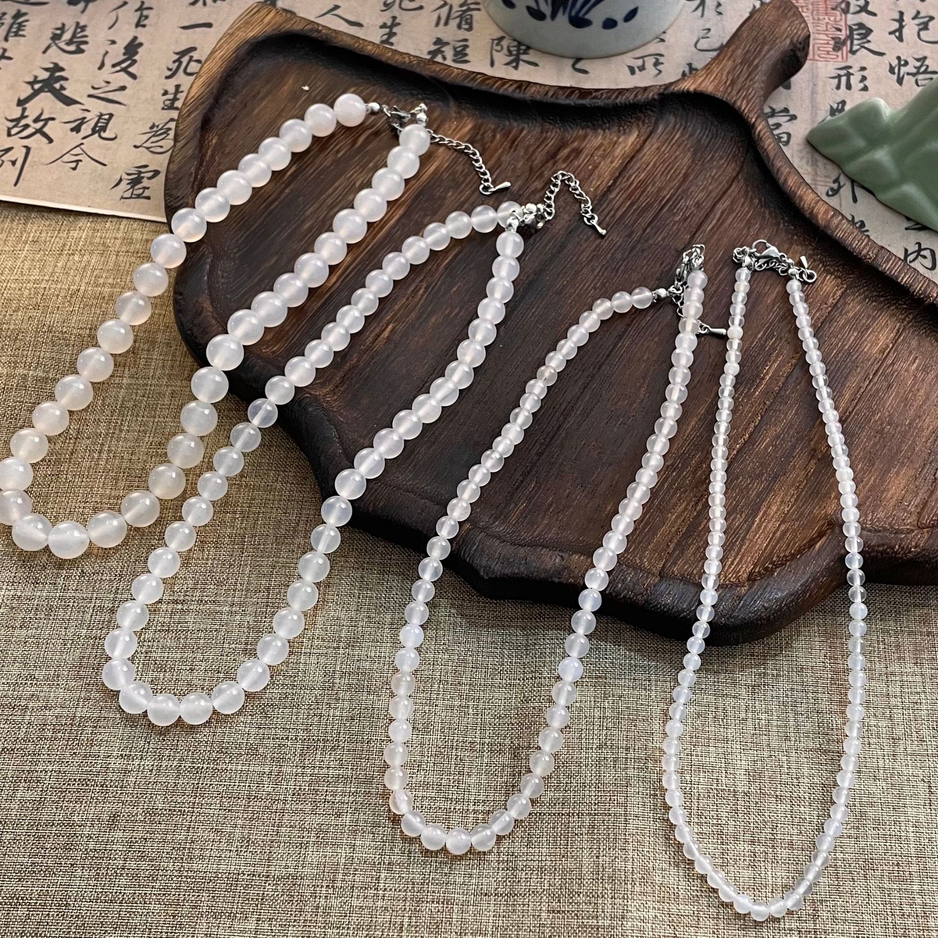 白玛瑙玉髓手工串珠项链 荔枝冻清新百搭轻奢简约女款项饰