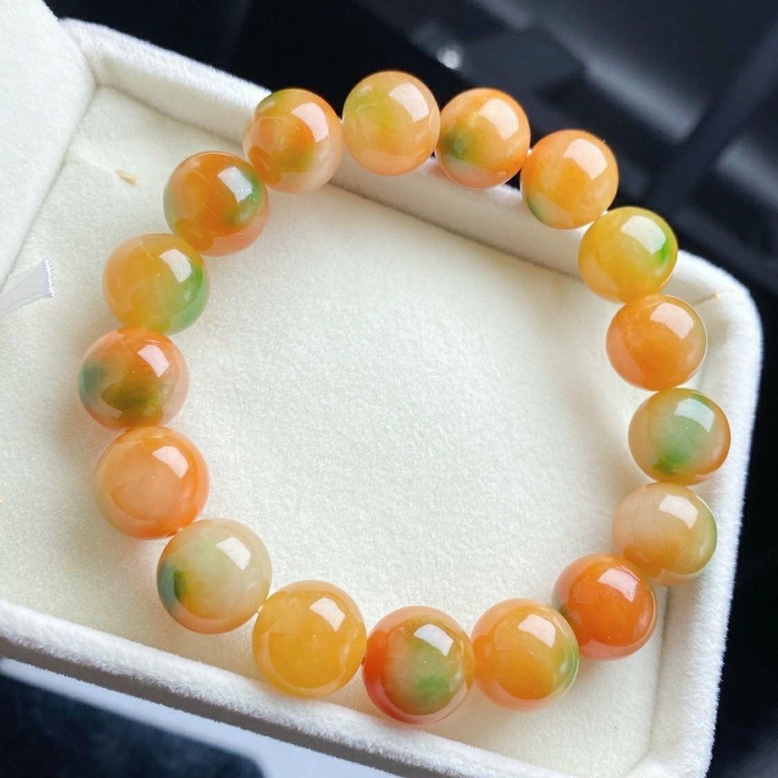 天然翡翠老坑糯种黄翡飘绿圆珠玉石手串 男女款情侣手链