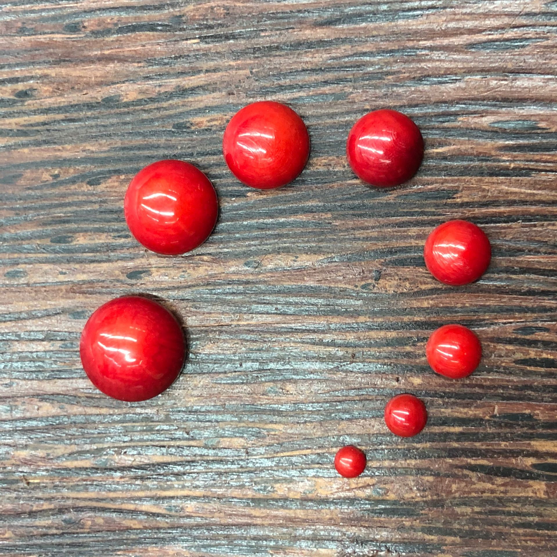 染色海竹红珊瑚半圆无孔戒面 DIY戒指画框镶嵌裸石配件