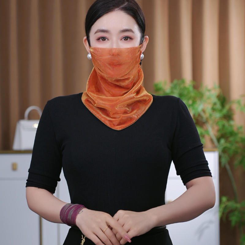 夏季防晒面纱围巾，炫彩挂珠多功能丝巾