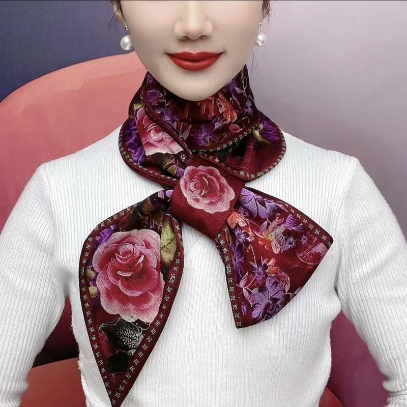 民族风复古花卉印花长条丝巾围巾 135*12cm