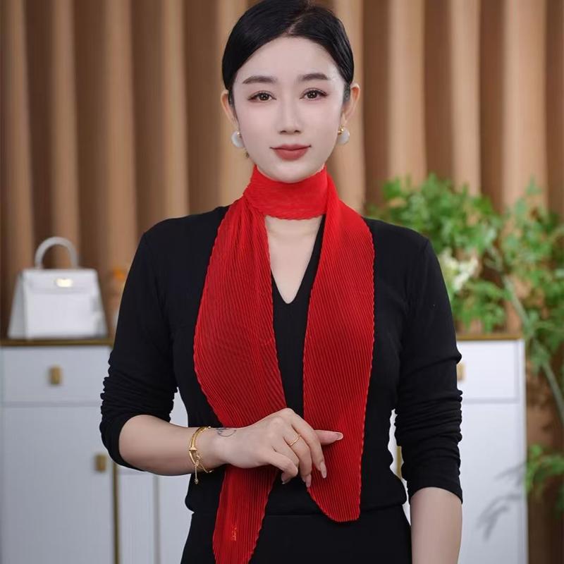 女款压皱纯色长条丝巾，春夏防晒领巾