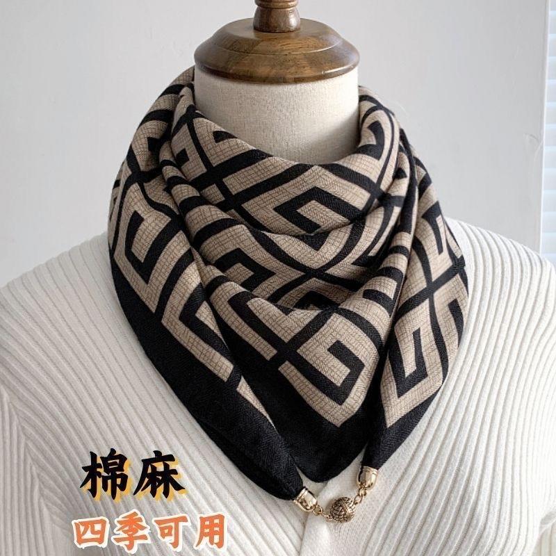 女士扣式小方巾丝巾，春秋百搭护颈领巾三角围巾